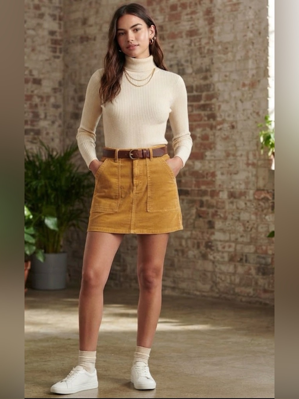 American Eagle Mustard Utility Cargo Mini Skirt Front Pockets Fall Fashion Sz10